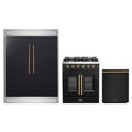 Forno 3-Piece Appliance Package - 30-Inch Galiano French Door Gas Range, 60-Inch Refrigerator, and Dishwasher in Black with Antique Brass Trim