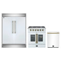 Forno 3-Piece Appliance Package - 30-Inch Galiano French Door Gas Range, 60-Inch Refrigerator, and Dishwasher in White with Antique Brass Trim