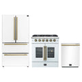 Forno 3-Piece Appliance Package - 30-Inch Galiano French Door Gas Range, 36-Inch Refrigerator, and Dishwasher in White with Antique Brass Trim