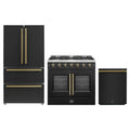 Forno 3-Piece Appliance Package - 36-Inch Galiano French Door Gas Range, 36-Inch Refrigerator, and Dishwasher in Black with Antique Brass Trim