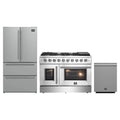 Forno 3-Piece Appliance Package - 48-Inch Galiano French Door Gas Range, 36-Inch Refrigerator, and Dishwasher in Stainless Steel