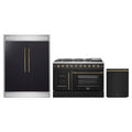 Forno 3-Piece Appliance Package - 48-Inch Galiano French Door Gas Range, 60-Inch Refrigerator, and Dishwasher in Black with Antique Brass Trim