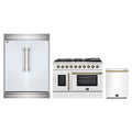 Forno 3-Piece Appliance Package - 48-Inch Galiano French Door Gas Range, 60-Inch Refrigerator, and Dishwasher in White with Antique Brass Trim