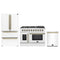 Forno 3-Piece Appliance Package - 48-Inch Galiano French Door Gas Range, 36-Inch Refrigerator, and Dishwasher in White with Antique Brass Trim