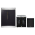 Forno 3-Piece Appliance Package - 30-Inch Galiano French Door Electric Range, 60-Inch Refrigerator, and Dishwasher in Black with Antique Brass Trim