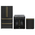 Forno 3-Piece Appliance Package - 30-Inch Galiano French Door Electric Range, 36-Inch Refrigerator, and Dishwasher in Black with Antique Brass Trim
