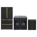 Forno 3-Piece Appliance Package - 36-Inch Galiano French Door Electric Range, 36-Inch Refrigerator, and Dishwasher in Black with Antique Brass Trim