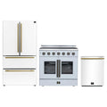 Forno 3-Piece Appliance Package - 36-Inch Galiano French Door Electric Range, 36-Inch Refrigerator, and Dishwasher in White with Antique Brass Trim