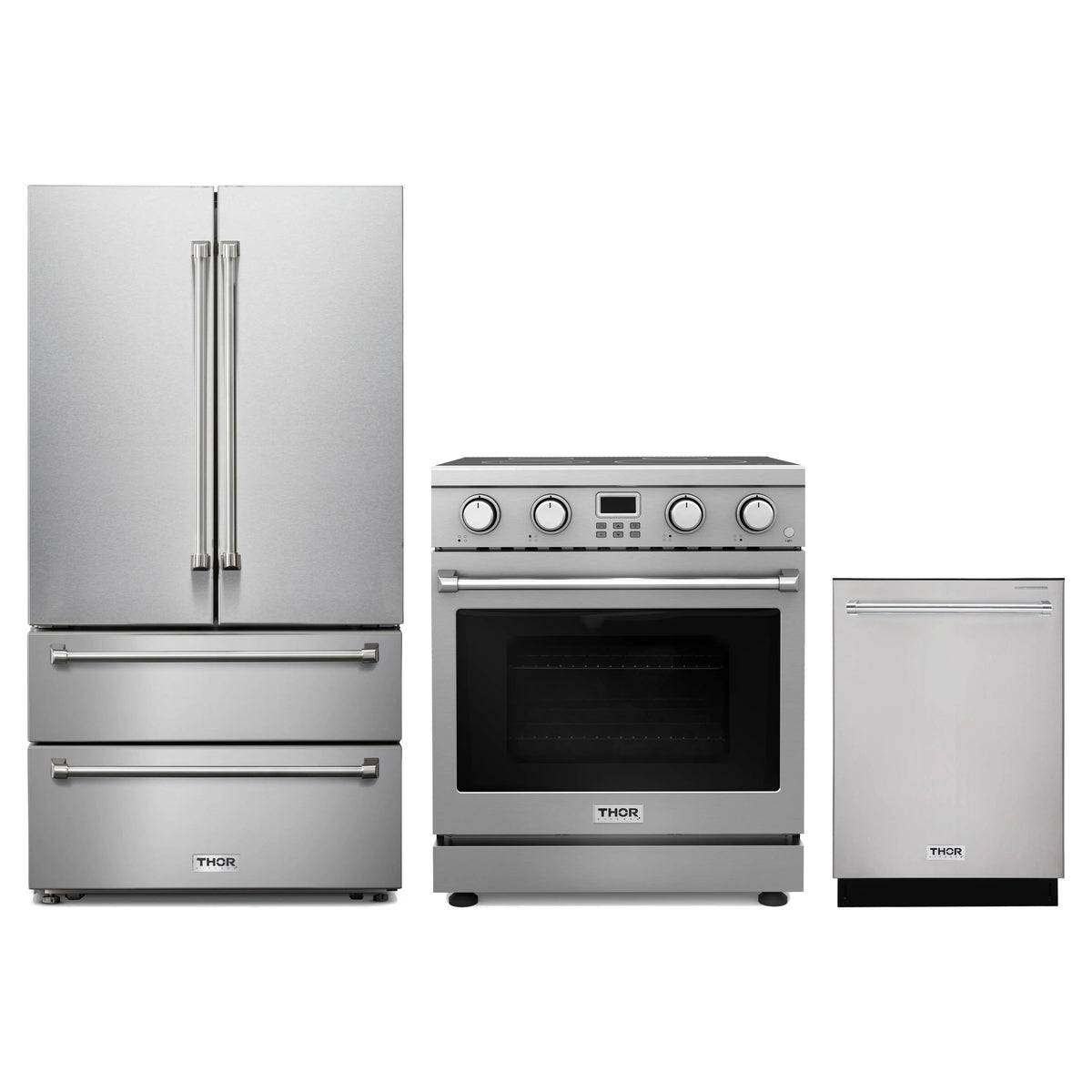 Thor Kitchen 3-Piece Appliance Package - 30-Inch Electric Range, French Door Refrigerator, & Dishwasher in Stainless Steel