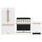 Thor Kitchen 3-Piece Appliance Package - 36-Inch Electric Range, Counter-Depth Refrigerator, & Dishwasher in White with Bronze Trim