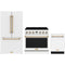 Thor Kitchen 3-Piece Appliance Package - 36-Inch Electric Range, Counter-Depth Refrigerator, & Dishwasher in White with Bronze Trim