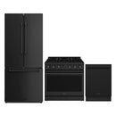 Thor Kitchen 4-Piece Appliance Package - 36-Inch Natural Gas Range, 30-Inch Refrigerator, 36-Inch Wall Mount Range Hood, & 24-Inch Dishwasher in Black
