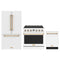 Thor Kitchen 3-Piece Appliance Package - 36-Inch Propane Gas Range, Counter-Depth Refrigerator, & Dishwasher in White with Bronze Trim