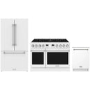 White Thor Kitchen appliance package with 48-inch range, french door refrigerator, dishwasher