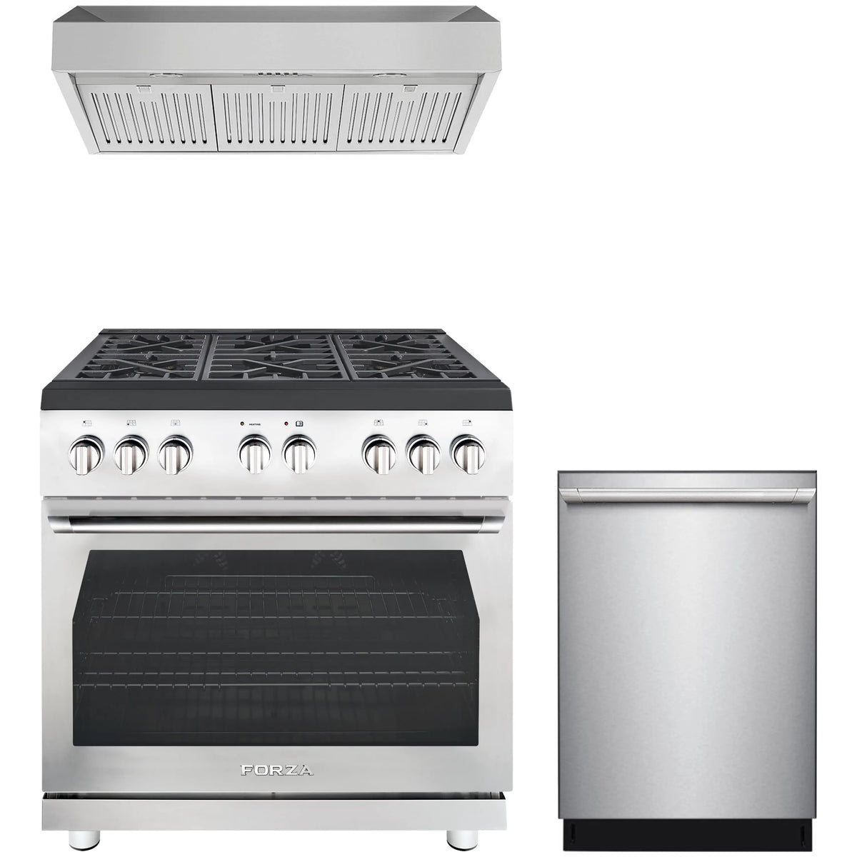 Stainless steel 3-piece appliance package: gas range with pro-style hood and dishwasher