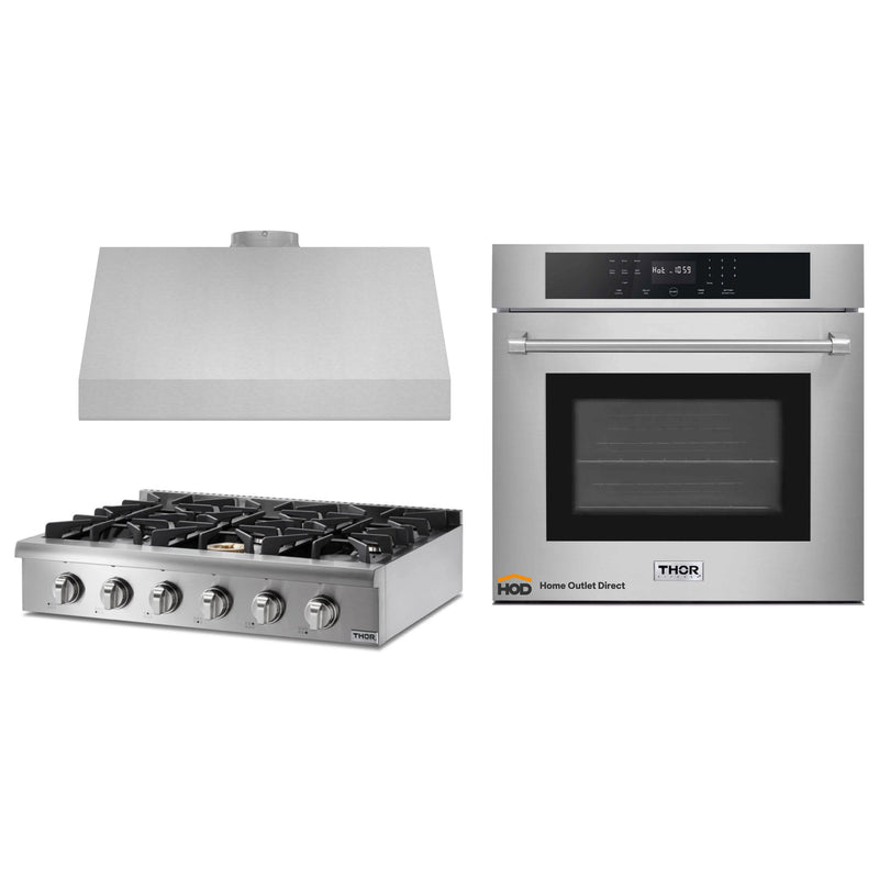 Thor Kitchen 3-Piece Pro Appliance Package - 36-Inch Rangetop, Electric Wall Oven & Under Cabinet Hood in Stainless Steel