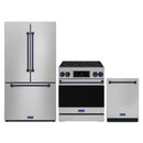 Gordon Ramsay by Thor Kitchen 3-Piece Appliance Package - 30-Inch Electric Range with Tilt Panel Touch Control, 36-Inch Refrigerator, and Dishwasher in Stainless Steel with Blue Trim