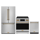 Gordon Ramsay by Thor Kitchen 3-Piece Appliance Package - 30-Inch Electric Range with Tilt Panel Touch Control, 36-Inch Refrigerator, and Dishwasher in Stainless Steel with Bronze Trim