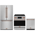 Gordon Ramsay by Thor Kitchen 3-Piece Appliance Package - 30-Inch Electric Range with Tilt Panel Touch Control, 36-Inch Refrigerator, and Dishwasher in Stainless Steel with Rose Gold Trim