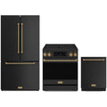 Gordon Ramsay by Thor Kitchen 3-Piece Appliance Package - 30-Inch Electric Range with Tilt Panel Touch Control, 36-Inch Refrigerator, and Dishwasher in Matte Black with Bronze Trim