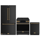 Gordon Ramsay by Thor Kitchen 3-Piece Appliance Package - 30-Inch Electric Range with Tilt Panel Touch Control, 36-Inch Refrigerator, and Dishwasher in Black with Bronze Trim