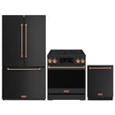 Gordon Ramsay by Thor Kitchen 3-Piece Appliance Package - 30-Inch Electric Range with Tilt Panel Touch Control, 36-Inch Refrigerator, and Dishwasher in Black with Rose Gold Trim