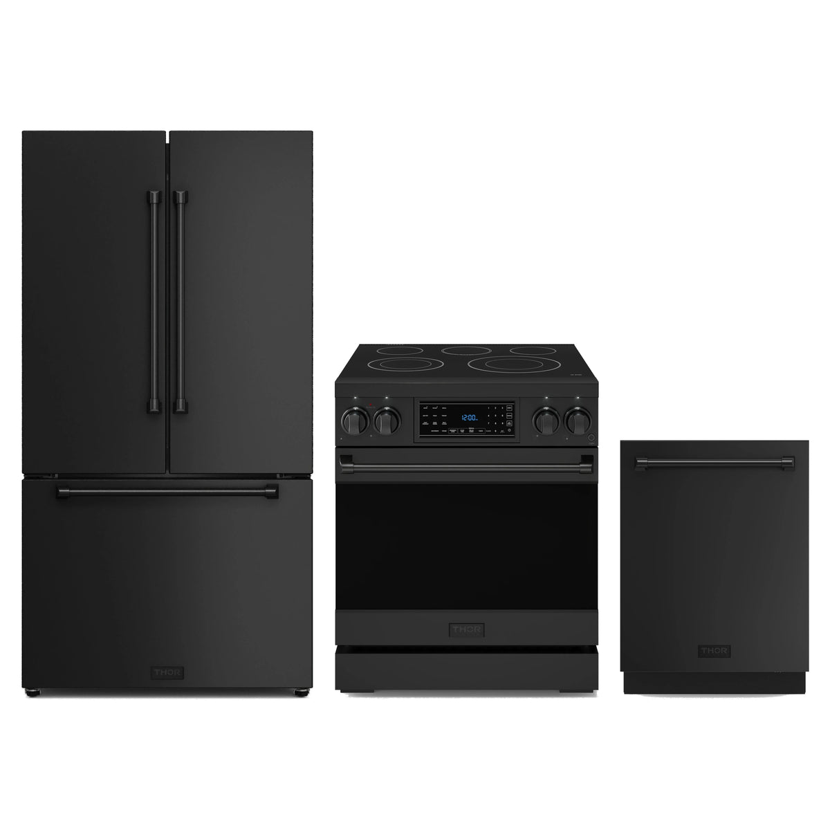 Gordon Ramsay by Thor Kitchen 3-Piece Appliance Package - 30-Inch Electric Range with Tilt Panel Touch Control, 36-Inch Refrigerator, and Dishwasher in Matte Black