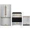 Gordon Ramsay by Thor Kitchen 3-Piece Appliance Package - 30-Inch Electric Range, Counter-Depth Refrigerator, & Dishwasher in Stainless Steel with Bronze Trim