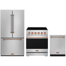Stainless steel Thor Kitchen appliance package with 30-inch range, counter-depth refrigerator, dishwasher
