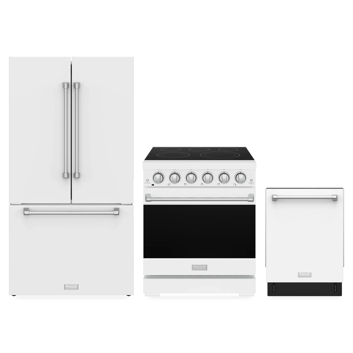 Gordon Ramsay by Thor Kitchen 3-Piece Appliance Package - 30-Inch Electric Range, French Door Refrigerator, & Dishwasher in White