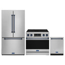 Gordon Ramsay by Thor Kitchen 3-Piece Appliance Package - 36-Inch Electric Range with Tilt Panel Touch Control, 36-Inch Refrigerator, and Dishwasher in Stainless Steel with Blue Trim