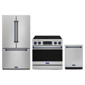 Gordon Ramsay by Thor Kitchen 3-Piece Appliance Package - 36-Inch Electric Range with Tilt Panel Touch Control, 36-Inch Refrigerator, and Dishwasher in Stainless Steel with Blue Trim