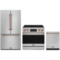 Gordon Ramsay by Thor Kitchen 3-Piece Appliance Package - 36-Inch Electric Range with Tilt Panel Touch Control, 36-Inch Refrigerator, and Dishwasher in Stainless Steel with Rose Gold Trim