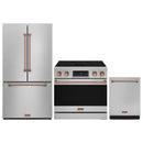 Gordon Ramsay by Thor Kitchen 3-Piece Appliance Package - 36-Inch Electric Range with Tilt Panel Touch Control, 36-Inch Refrigerator, and Dishwasher in Stainless Steel with Rose Gold Trim