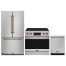 Gordon Ramsay by Thor Kitchen 3-Piece Appliance Package - 36-Inch Electric Range with Tilt Panel Touch Control, 36-Inch Refrigerator, and Dishwasher in Stainless Steel with Rose Gold Trim