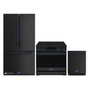 Gordon Ramsay by Thor Kitchen 3-Piece Appliance Package - 36-Inch Electric Range with Tilt Panel Touch Control, 36-Inch Refrigerator, and Dishwasher in Black with Blue Trim