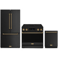 Gordon Ramsay by Thor Kitchen 3-Piece Appliance Package - 36-Inch Electric Range with Tilt Panel Touch Control, 36-Inch Refrigerator, and Dishwasher in Matte Black with Bronze Trim
