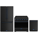 Black Thor Kitchen appliance package with 36-inch range, counter-depth refrigerator, dishwasher