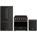Black Thor Kitchen appliance package with 36-inch range, counter-depth refrigerator, dishwasher