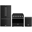 Black Thor Kitchen appliance package with 36-inch range, counter-depth refrigerator, dishwasher