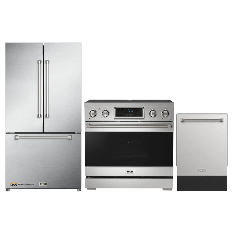 Thor Kitchen Gordon Ramsay 3-Piece Appliance Package - 36-Inch Electric Range with Tilt Panel Touch Control, 36-Inch Refrigerator, and Dishwasher in Stainless Steel