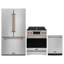 Gordon Ramsay by Thor Kitchen 3-Piece Appliance Package - 30-Inch Gas Range with Tilt Panel, 36-Inch Refrigerator, and Dishwasher in Stainless Steel with Rose Gold Trim