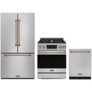 Gordon Ramsay by Thor Kitchen 3-Piece Appliance Package - 30-Inch Propane Gas Range, Tilt Panel, 36-Inch Refrigerator, and Dishwasher in Stainless Steel with Rose Gold Trim