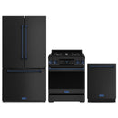 Gordon Ramsay by Thor Kitchen 3-Piece Appliance Package - 30-Inch Gas Range with Tilt Panel, 36-Inch Refrigerator, and Dishwasher in Black with Blue Trim