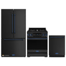 Gordon Ramsay by Thor Kitchen 3-Piece Appliance Package - 30-Inch Propane Gas Range, Tilt Panel, 36-Inch Refrigerator, and Dishwasher in Black with Blue Trim