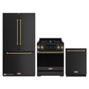 Gordon Ramsay by Thor Kitchen 3-Piece Appliance Package - 30-Inch Gas Range with Tilt Panel, 36-Inch Refrigerator, and Dishwasher in Black with Bronze Trim