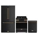 Gordon Ramsay by Thor Kitchen 3-Piece Appliance Package - 30-Inch Gas Range with Tilt Panel, 36-Inch Refrigerator, and Dishwasher in Black with Bronze Trim