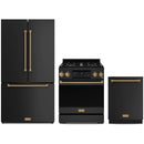 Gordon Ramsay by Thor Kitchen 3-Piece Appliance Package - 30-Inch Propane Gas Range, Tilt Panel, 36-Inch Refrigerator, and Dishwasher in Black with Bronze Trim