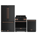 Gordon Ramsay by Thor Kitchen 3-Piece Appliance Package - 30-Inch Gas Range with Tilt Panel, 36-Inch Refrigerator, and Dishwasher in Black with Rose Gold Trim