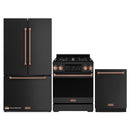 Gordon Ramsay by Thor Kitchen 3-Piece Appliance Package - 30-Inch Propane Gas Range, Tilt Panel, 36-Inch Refrigerator, and Dishwasher in Black with Rose Gold Trim